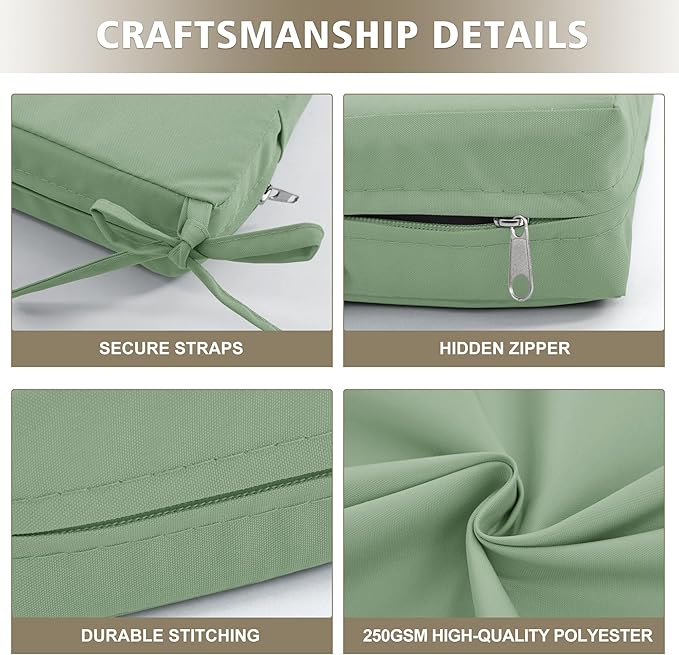 Outdoor Cushions for Patio Furniture, Waterproof Outdoor Chair Cushion w/Fade-Resistant, Removable & Machine-Washable Cover, 22x22 Inch, Deep Seat Sofa/Couch Pads Replacement, Sage Green
