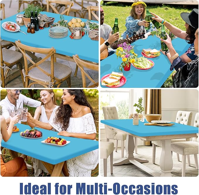 Spandex Picnic Table Cloth 2 Pack, Elastic Fitted Tablecloths for 5 Foot Rectangle Tables, Stretch Washable Patio Table Cover for Outdoor, Camping, Banquet and Parties (Blue Mist, 30"x60")