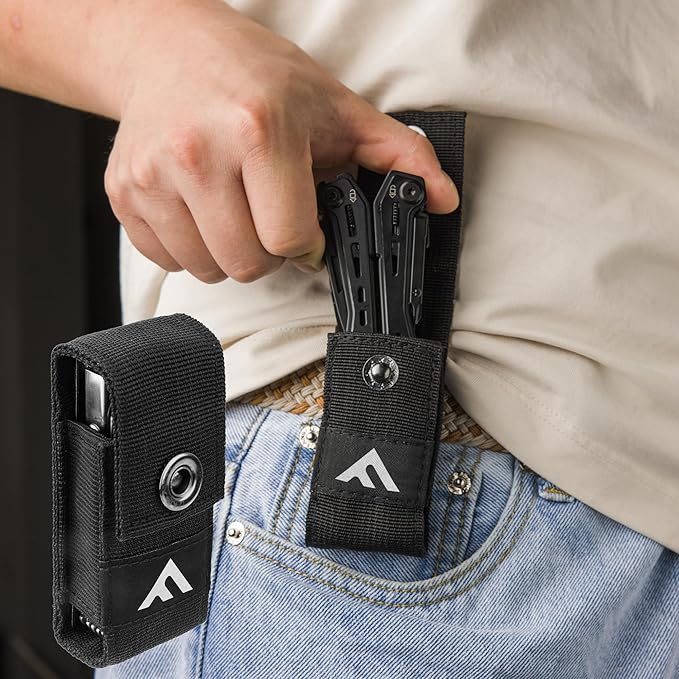 FLISSA 16-in-1 Stainless Steel Multi Tool, Gift for Dad, EDC Multitool with Pocket Knife, Pliers, Belt Clip and Oxford Sheath, Self-locking Utility Multi-Tool for Camping Survival Outdoor