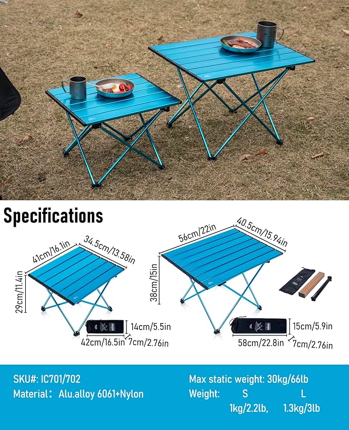 iClimb Ultralight Compact Camping Folding Table with Carry Bag (Blue - S)