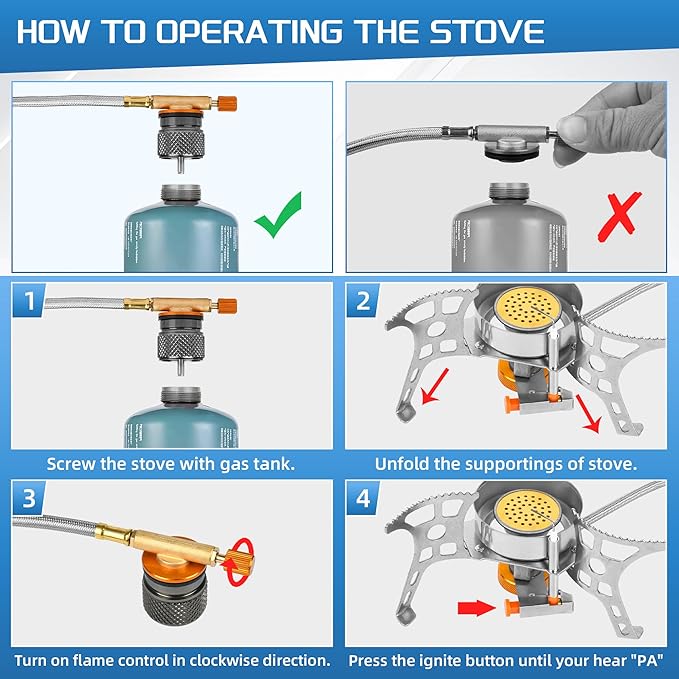 3900W Portable Windproof Camping Stove - Lightweight Propane Gas Burner with Piezo Ignition & Carrying Bag for Outdoor Cooking, Backpacking, Hiking, and Picnics