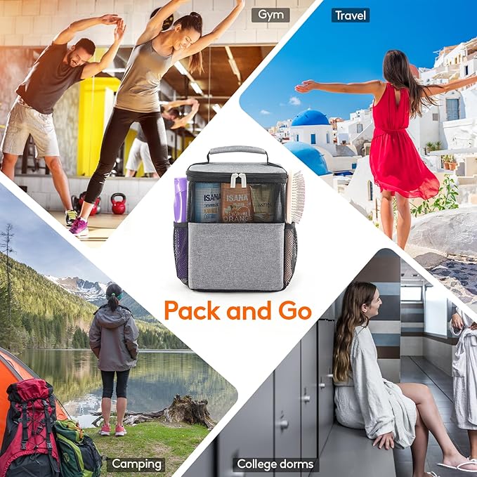 Lifewit Mesh Shower Caddy Bag Portable College Dorm Room Essentials Caddy Tote Basket for Bathroom, Gym, Travel, Camping Quick Dry Hanging Shower Organizer Toiletry Bag for Women Wen, Medium, Gray