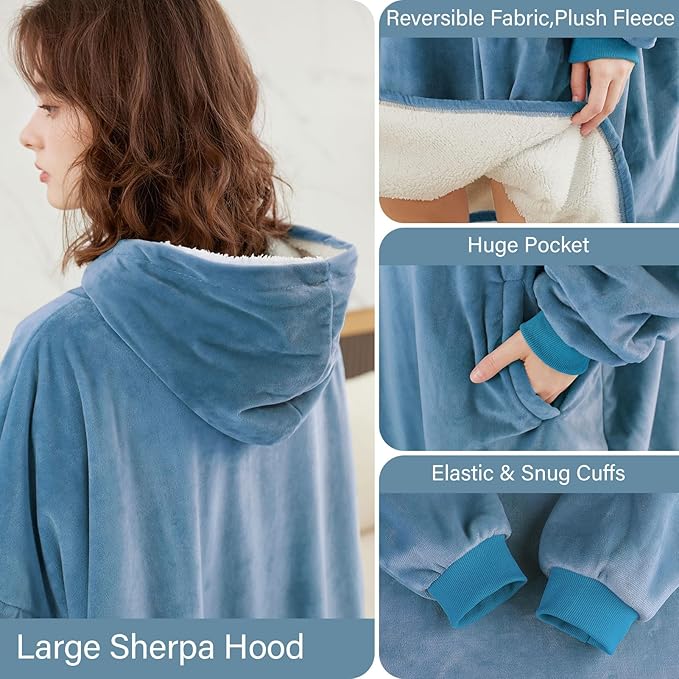 LetsFunny Blanket Hoodie,Oversized Wearable Sherpa Fleece Blanket Sweatshirt,Super Soft Warm Cozy with Giant Pocket,for Women Men Adults Teenagers Kids, One Size Fits All
