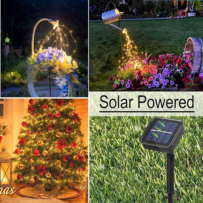 Solar Waterfall Fairy Bunch Lights Outdoor Waterproof 200LEDs 8 Modes Watering Can Light (NO CAN), Solar Powered String Lights Firefly Vine Christmas Tree Garden Decorations Gardening Gifts for Mom