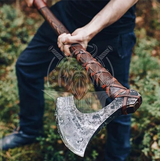 SHINY CRAFTS-Axes Handmade Viking Axe Hatchet Norse Axe- 40" Long Two-Handed Berserker Axe Forged Axe - Bearded Axe - with Sheath (VBA-08)