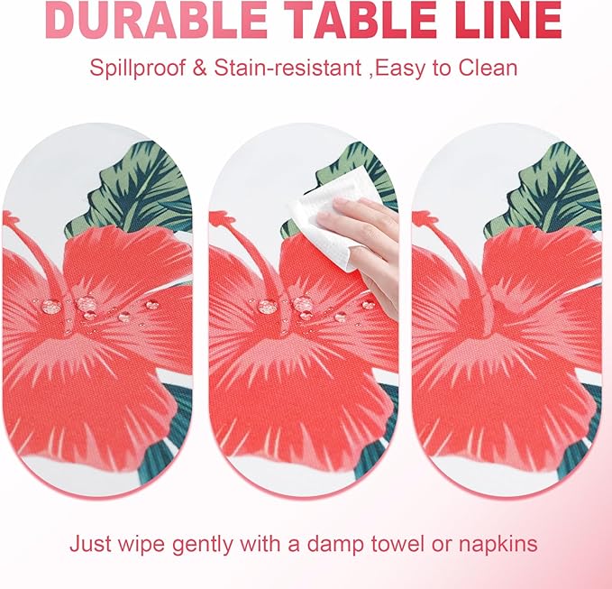 SquarePie Round Outdoor Talecloth, 60'' Waterproof Spill Proof Patio Table Cloth Cover with Umbrella Hole and Zipper for Spring Summer Party Picnic,Palm Leaf Red Flower