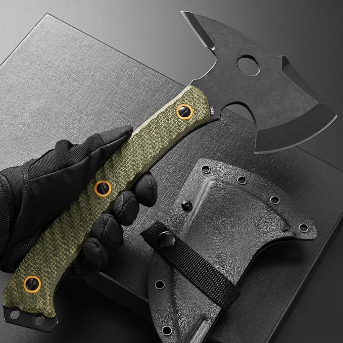 C1342 Camping Axes,DC53 Steel Blade Micarta Handle Chopping Axe Bushcraft Camping Axes Survival Hatchet Full Tang Axe for Hiking Hunting Camping Splitting Chopping Wood(Green)