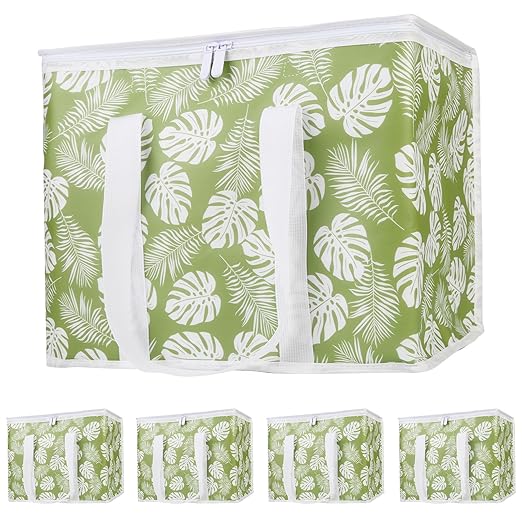 Bodaon 5-Pack Cooler Insulated Food Delivery Bag, X-Large Grocery/DoorDash/Catering/Shopping Bags With Top Zippered, Thermal Hot Pizza, Large Cold and Frozen Door Dash Accessories, XL Tote, Leaf