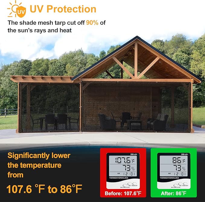 UCINNOVATE 90% Sunblock Shade Cloth with Grommets, 6.5x13 ft Durable Garden Shade Net Fabric Mesh Sunscreen UV Resistant Plant Sunshade for Chicken Coop Outdoor Pergola Canopy Barn Kennel Patio Lawn