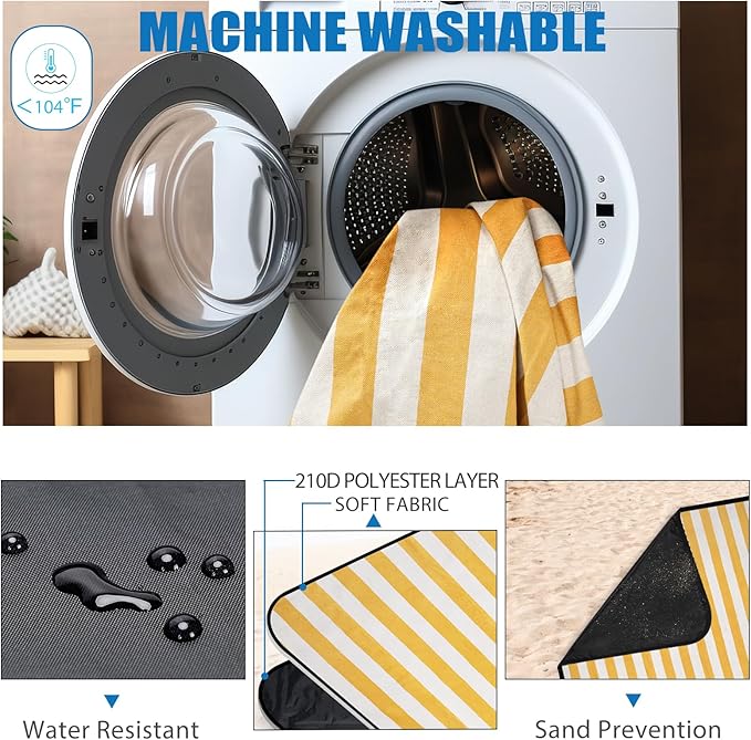 Outdoor Picnic Blankets Waterproof Large, Sandproof Backing Portable for Family, Friends, Kids, Picnic Mat Machine Washable for Camping Party, Grass, Beach Park, Playground(Butter Yellow)