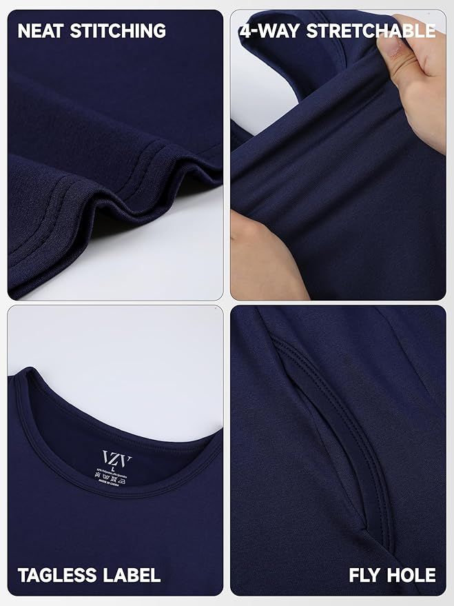 VZV Thermal Underwear for Men Fleece Lined Long Johns for Mens Thermals Top and Bottom Set Soft Base Layer for Winter