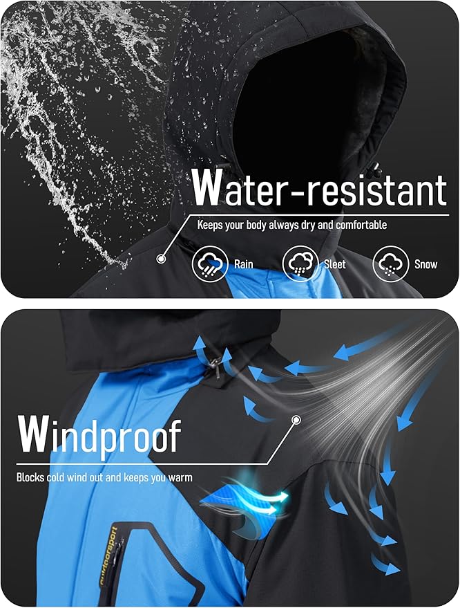 MAGCOMSEN Men's Winter Coats Water Resistant Ski Snow Jacket Warm Fleece Jacket Parka Raincoats With Multi-Pockets