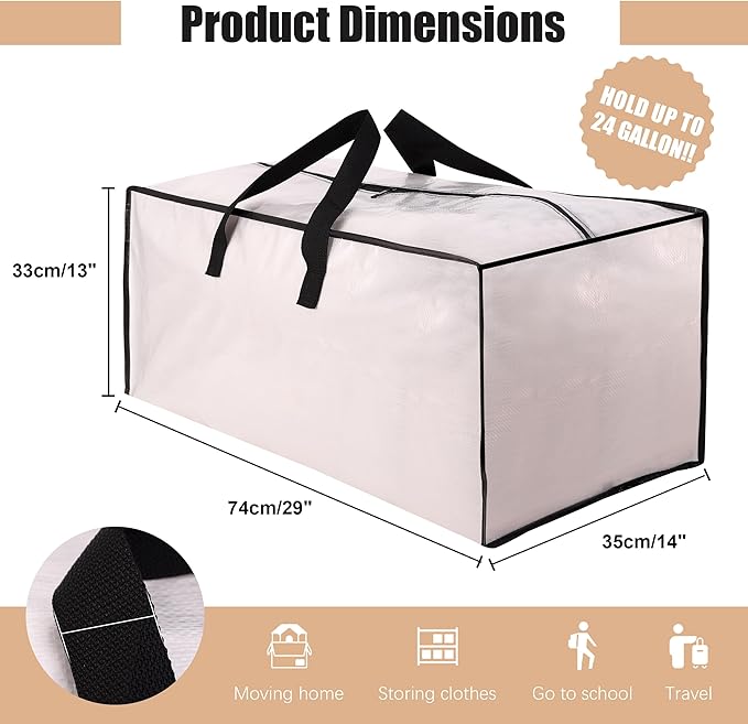 Heavy Duty Moving Bags with Backpack Straps and Strong Handles, Alternative to Moving Boxes and Storage Totes for Dorm Room Essentials, 12 Pack, Clear