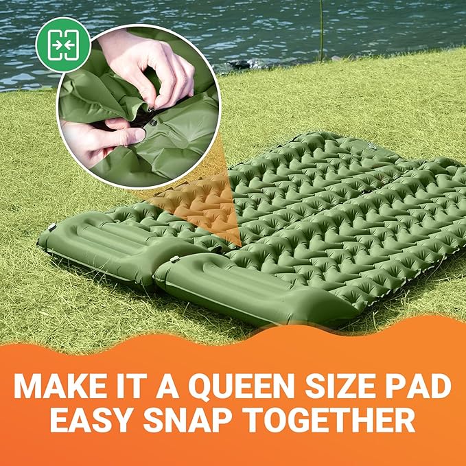 KingCamp Sleeping Pad for Camping, Ultralight Connectable Inflatable Sleeping Pad Camping Mattress with 6.3" Built-in Pillow & Foot Pump for Backpacking Hiking Tent Cot