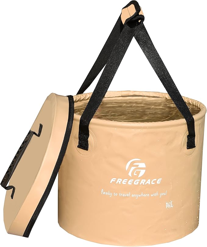 Premium Collapsible Bucket by Freegrace - Compact Portable Folding Water Container - Lightweight & Durable - Includes Handy Tool Mesh Pocket