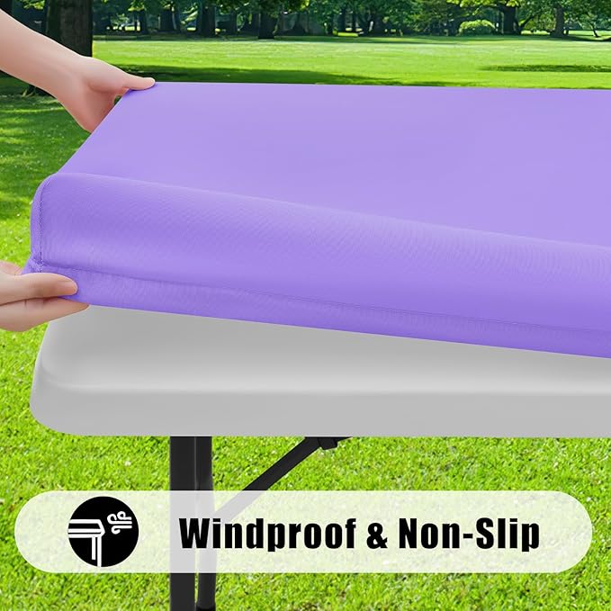 Smiry 2 Pack Rectangle Picnic Table Cloth, Waterproof Elastic Fitted Tablecloths, Washable Polyester Rectangular Patio Table Cover for Camping, Indoor and Outdoor (Lavender, 30"x72")