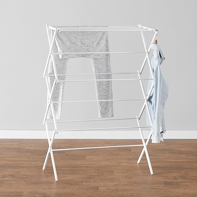 Amazon Basics Foldable Portable Laundry Rack for Air Drying Clothing, Indoor Outdoor Use - 14.5" D x 29.5" W x 41.8" H, White