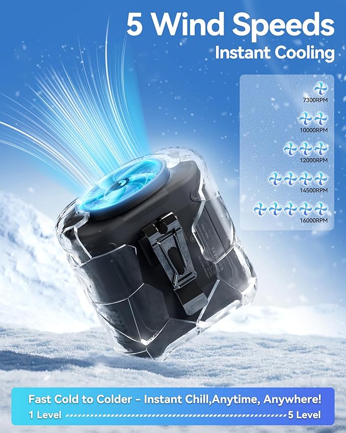 AI Portable Waist Fan Rechargeable 10000mah Belt Shirt Clip On Fan For Body Cooling That Blow Cold Air 5 Speeds Flashlight Up To 40H