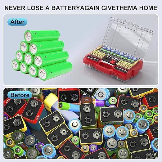 Battery Organizer Storage Holder Box Case with Tester, Ultra-Large 280+ Batteries Double-Sided Variety Pack,Holds AA AAA 4A C D Cell 9V 3V Lithium18650 LR44 CR2 CR123 CR1632 - Red