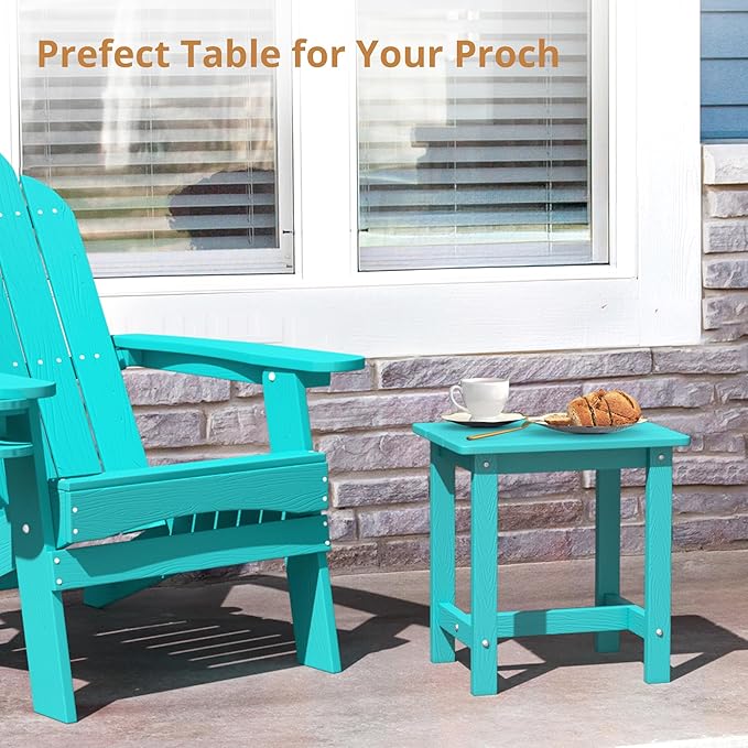 LUE BONA Outdoor Side Table Set of 2, HDPS Small Outdoor Table, Adirondack Side Table, Outside End Table for Patio, Deck, Pool, Weather Resistant/Easy Maintenance/Indoor or Outdoor Use, Aruba Blue