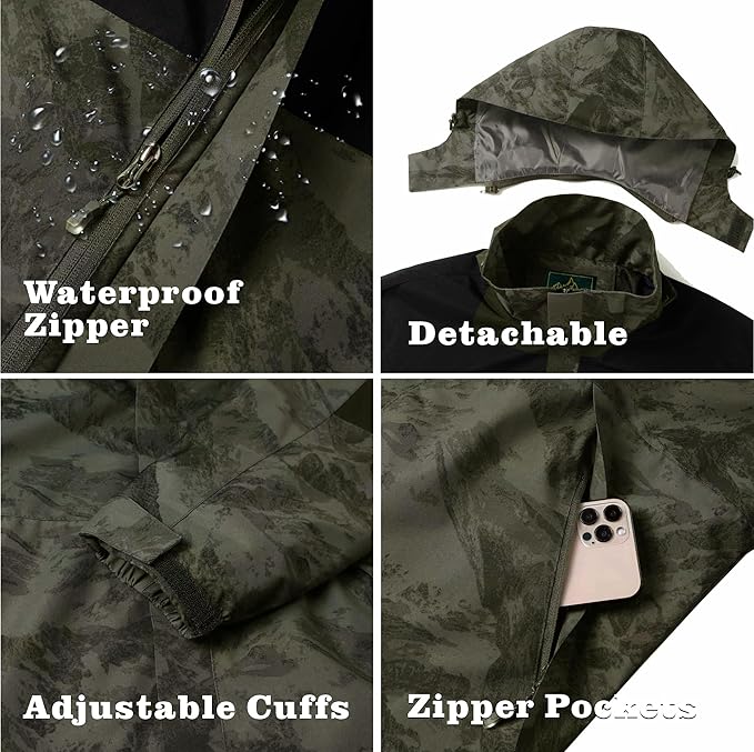 GIISAM Rain Jacket for Men, Mens Waterproof Raincoat Lightweight Rain Jackets Outdoor Rain Coat Windbreaker with Hood