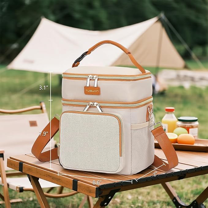 Tuguan Small 12 Can Cooler Bag Double-Layer Premium Portable Insulated Leakproof Lunch Bag Box with Ice Pack Mini Ice Chest Travel Soft Side Cooler for Picnic Hiking Beach Camping