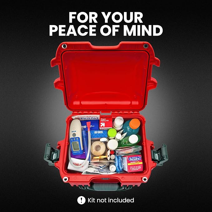 NANUK 908 Waterproof First Aid Box Empty – Durable, Medical First Aid Organizer Case, IP67-Rated, Dustproof, Impact-Resistant, and Floats (7.4" x 4.9" x 3.1") – Red