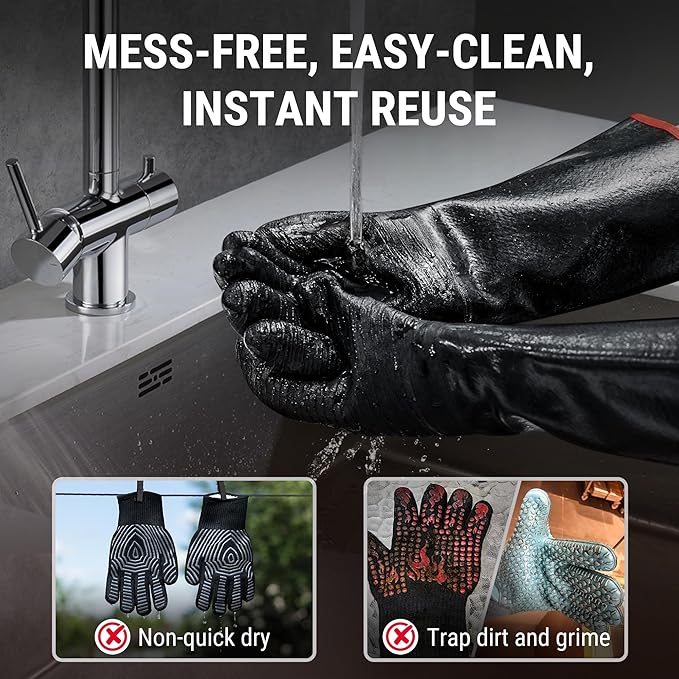 ThermoPro 932°F Heat Resistant BBQ Gloves, 17" Waterproof Oven & Grill Gloves, Oil & Slip-Resistant Neoprene Grill Mitts for BBQ, Fire Pit, Rotisserie, Smoker Accessories Gifts for Men and Women