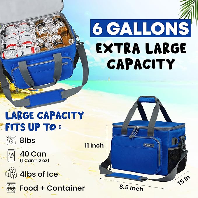 Large Cooler Bag 40-Can Capacity - Portable Soft Cooler Bags Insulated for Travel, Leakproof Collapsible Coolers for Picnic, Beach, Camping & Road Trips, Food & Drinks Travel Cooler Bag