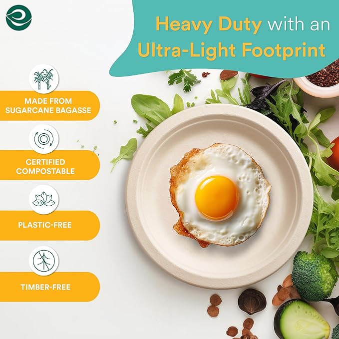 ECO SOUL 100% Compostable 6 Inch Small Paper Plates (125-Pack) Disposable Party Heavy Duty, Eco-Friendly, Appetizer, Dessert, Wedding Plates I Biodegradable Unbleached Sugarcane Eco