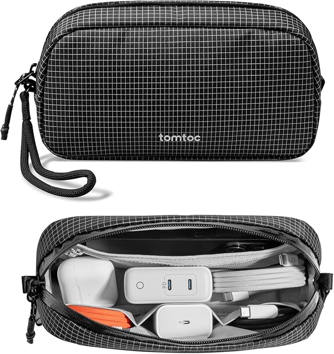 tomtoc Electronics Organizer Travel Case Performance, Water Resistant Bag Cable Tech Pouch Accessories, Carry Storage for Cord, Phone, Cables, Airpods, USB Flash Drive, Daily Items