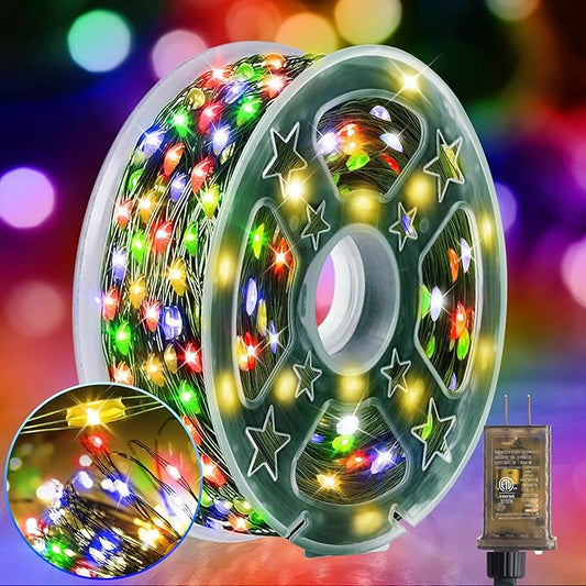 KNONEW 100FT Outdoor Christmas Fairy Lights Plug in,300 LED String Lights Outdoor Waterproof 8 Modes for Wedding Bedroom Walls Garden Trees Decoration(Multicolor)