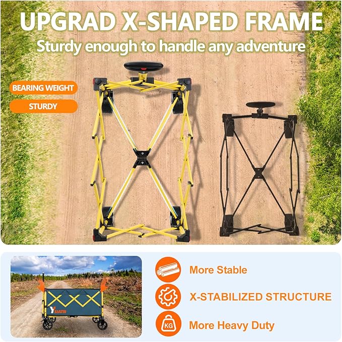 Collapsible Wagon Cart with Brake, Foldable Wagon Cart with All Terrain Wheels, Large Grocery Carts On Wheels, Heavy Duty Utility Wagons for Shopping Beach Sports Fishing Camping, 110L, Green