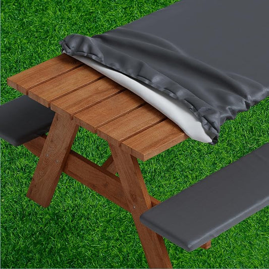 Sorfey Picnic Table Cover with Bench Covers -Fitted with Elastic, Vinyl with Flannel Back, Fits for Table 30"x 96" Rectangle,Water Proof, Solid Black Design