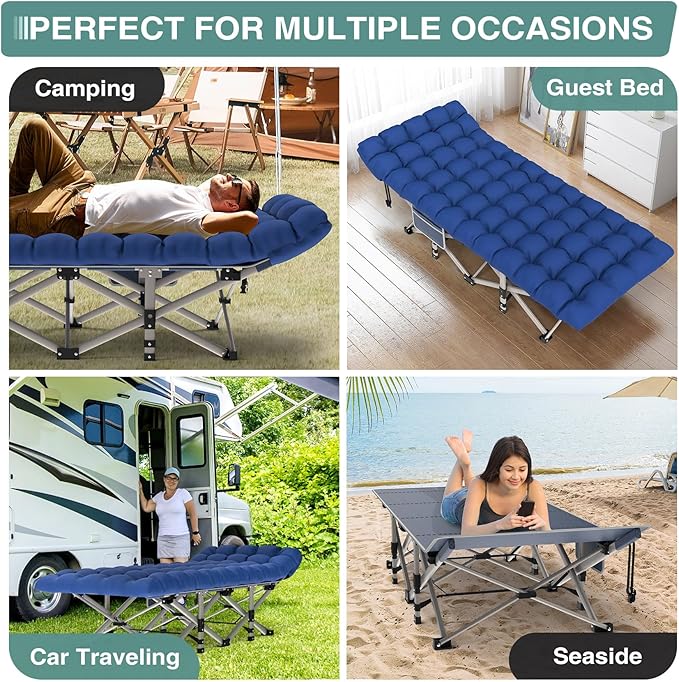 ZENPETIO Folding Camping Cot for Adult, 28In Portable Sleeping Cot with Mattress, Outdoor Heavy Duty Cot Bed for Camp with Carry Bag, Max Loading 500lbs for Home, Office, Camp, Travel, Vacation