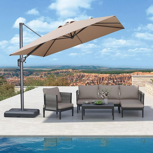 PURPLE LEAF 9 FT Cantilever Patio Umbrella Outdoor Aluminum Offset Square Umbrella with 3 Years Fade Resistance Recycled Fabric and 360-degree Rotation for Deck Pool Garden, Sand Dune