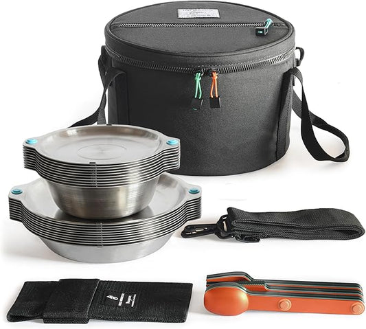 FULL WiNDSOR - MAGWARE - Magnetic Bowls and Plates Set - Stainless Steel Travel Dinnerware for Camping, Overlanding, Backpacking, Picnic, RV, Outdoor Dining Portable Tableware Mess Kit