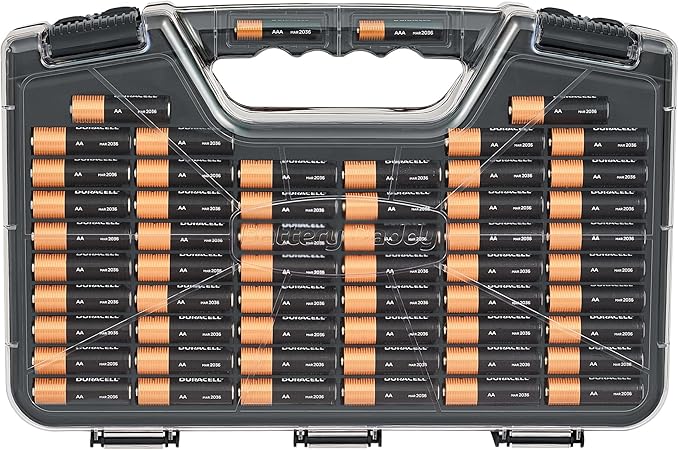 Ontel Battery Daddy Storage & Organizer Case with Tester, Stores & Protects Up to 180 Batteries, Double-Sided, Durable Design W/Clear Locking Lid, Secure Latches & Portable Carrying Handle - Charcoal