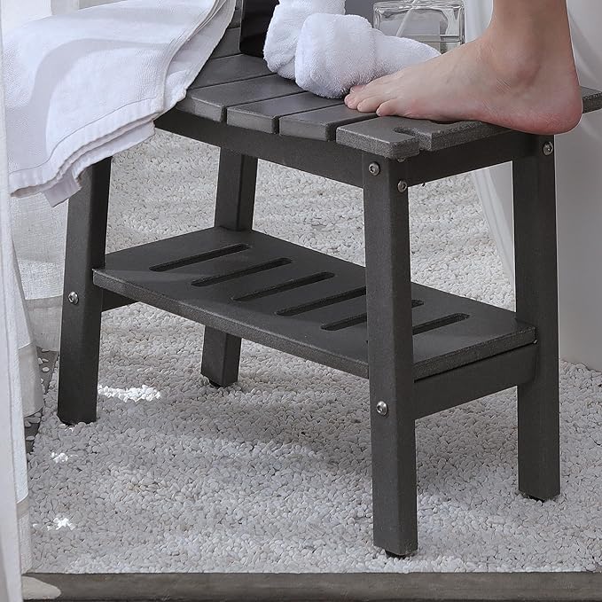 Urban Nest HDPE Shower Stool with Storage Shelf, Non-Slip Bathtub Seat, Lightweight and Waterproof Bath Stool (300 lb Capacity)