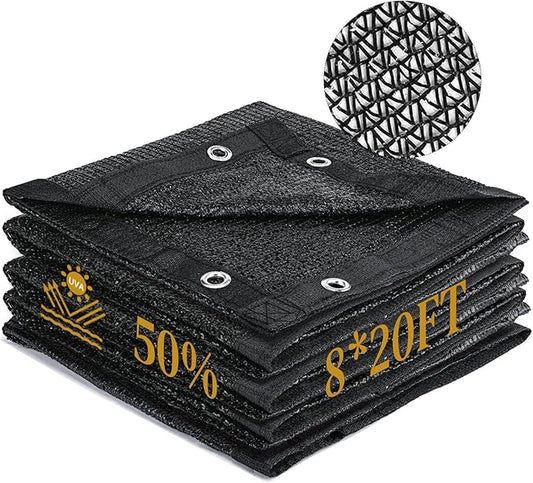 Garden 50% Shade Cloth, 8 x 20 FT Sun Shade Mesh Tarp with Reinforced Grommets, Durable HDPE Material Outdoor Shade Cloth for Plants, Greenhouse, Pergola and Backyard Patio Sunshade