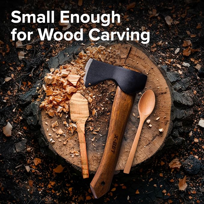 X-bet MAGNET 12" Hand-Forged Hatchet with Sheath and Sharpener - Camping Axe, Bushcraft and Survival Hatchet Spring Steel Blade - Small Axe Perfect for Wood Carving, Cutting, Splitting and Gardening