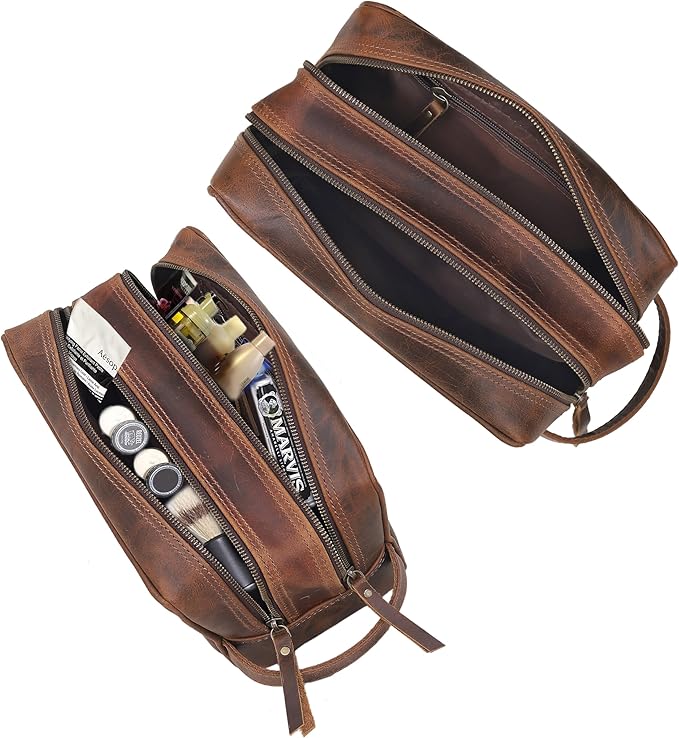 VC VINTAGE COUTURE Leather Toiletry Bag for Men Extra Large Leather Men's Toiletry Bag for Traveling Real Leather Dopp Kit for Men Leather Shaving Bag for Travel