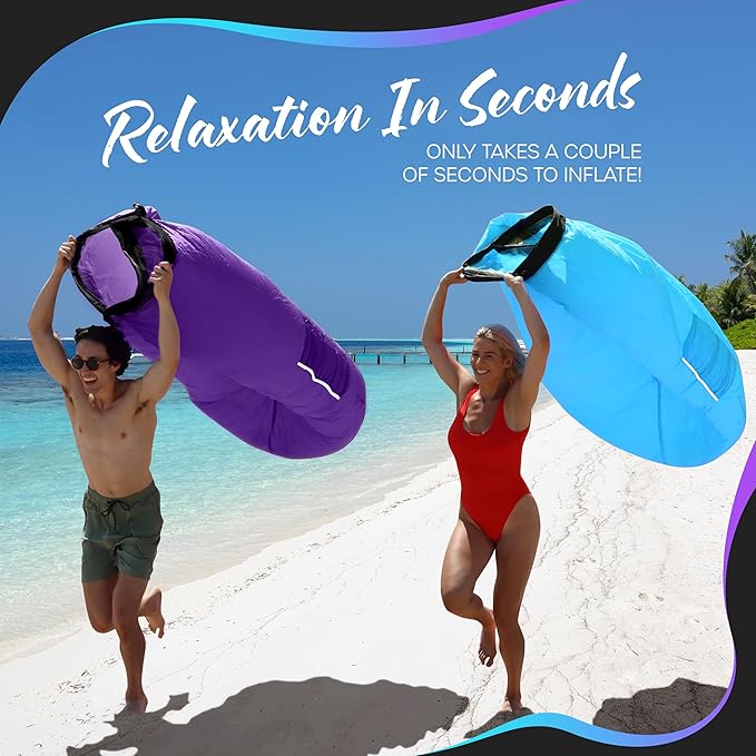 Nevlers 2 Pack Inflatable Loungers Air Sofa Couch | Perfect for Beach Chair Camping Chairs or Portable Hammock |Travel Bag Pouch, Pegs & 3 Pockets| Movie Seating & Camping Accessories Blow Up Lounger