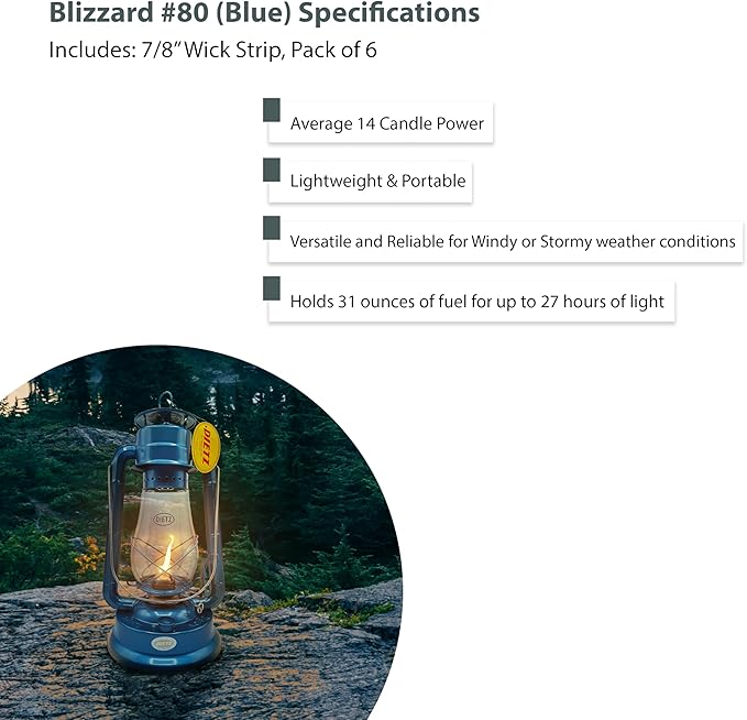Light of Mine - Dietz #80 Blizzard Oil Lantern with 7/8" Replacement Wick Strips (Blue)