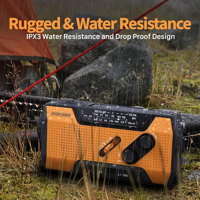 FosPower Emergency Weather Radio (Model A1) NOAA/AM/FM with 7400mWh Portable Power Bank, USB/Solar/Hand Crank Charging, Battery Operated, SOS Alarm & Flashlight for Indoor/Outdoor Emergencies