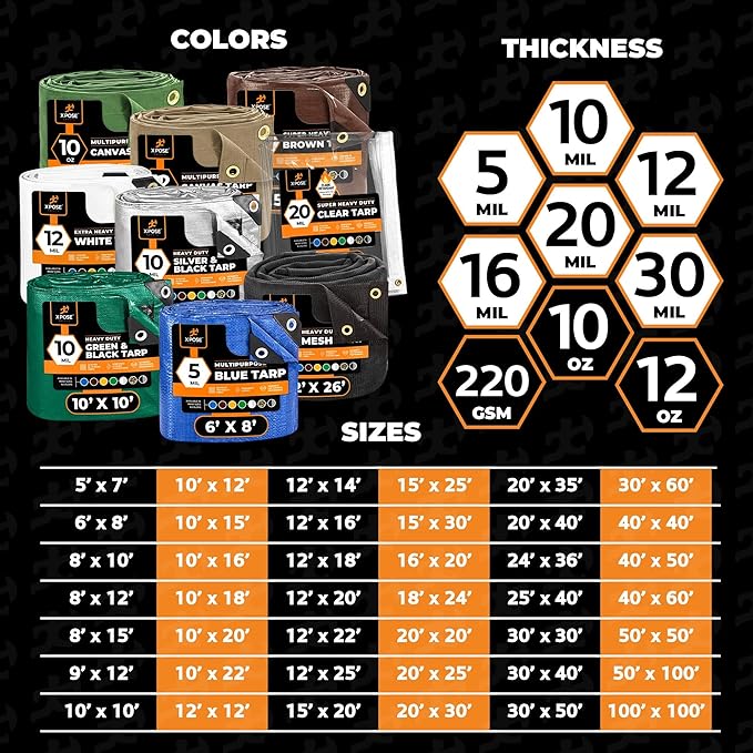 Multipurpose Protective Cover Brown Poly Tarp 8' x 12' - Durable, Water Resistant, Weather Resistant - 5 Mil Thick Polyethylene - by Xpose Safety - by Xpose Safety