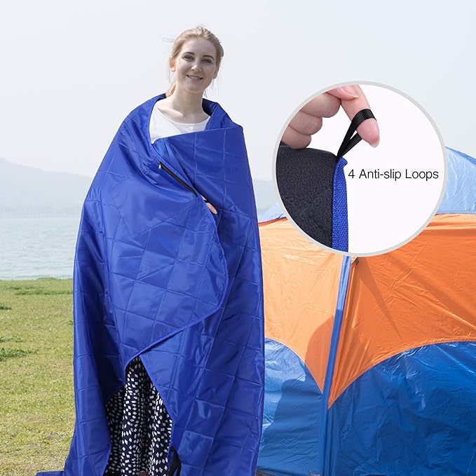 REDCAMP Large Waterproof Stadium Blanket for Outdoor Sports, Soft Warm Fleece Camping Blanket Windproof for Cold Weather, 79"x 59"Blue