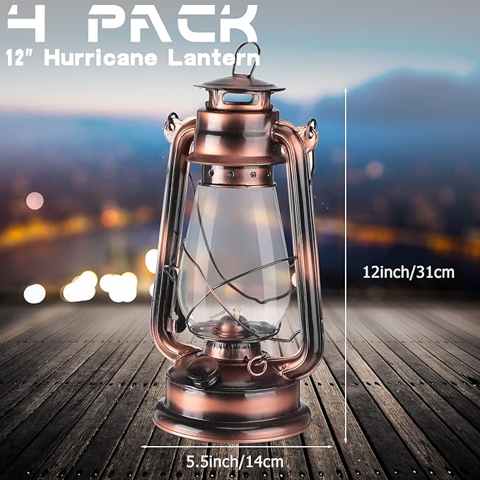 4 Pieces Oil Lamp 12 Inch Hurricane Lantern Kerosene Lamp Oil Lantern Fuel Camping Lanterns Burning Lantern Metal Hanging Lantern with Wick for Indoor Party Decorations Home Camping Hiking (Bronze)