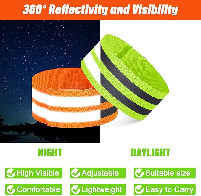 Zubebe 48 Pieces Reflective Bands Reflector Bands for Wrist, Arm, Ankle, Leg, High Visibility Reflective Gear Safety Reflector Tape Straps for Night Walking, Cycling and Running