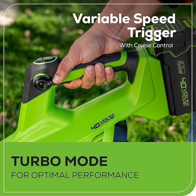 Greenworks 40V (130 MPH / 550 CFM / 75+ Compatible Tools) Cordless Brushless Axial Leaf Blower, 4.0Ah Battery and Charger Included